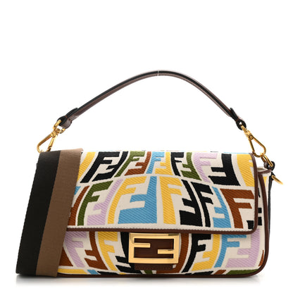 Fendi X SARA COLEMAN Canvas Vitello King Seta FF Fish Eye Embroidered Baguette Grezzo Multicolor Ghianda 1 of 9