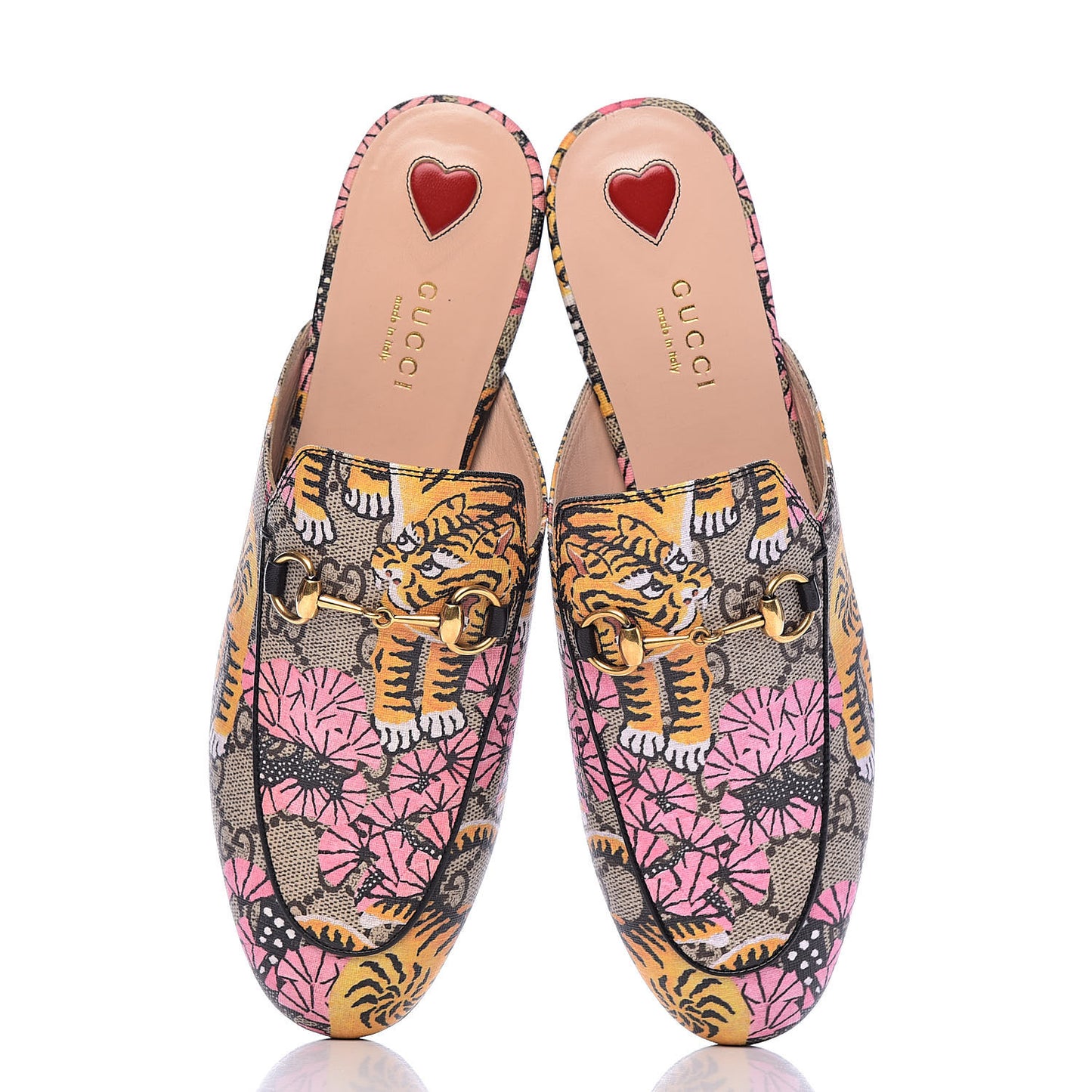 GG Supreme Monogram Bengal Womens Princetown Slippers 38 Beige Crop Pink