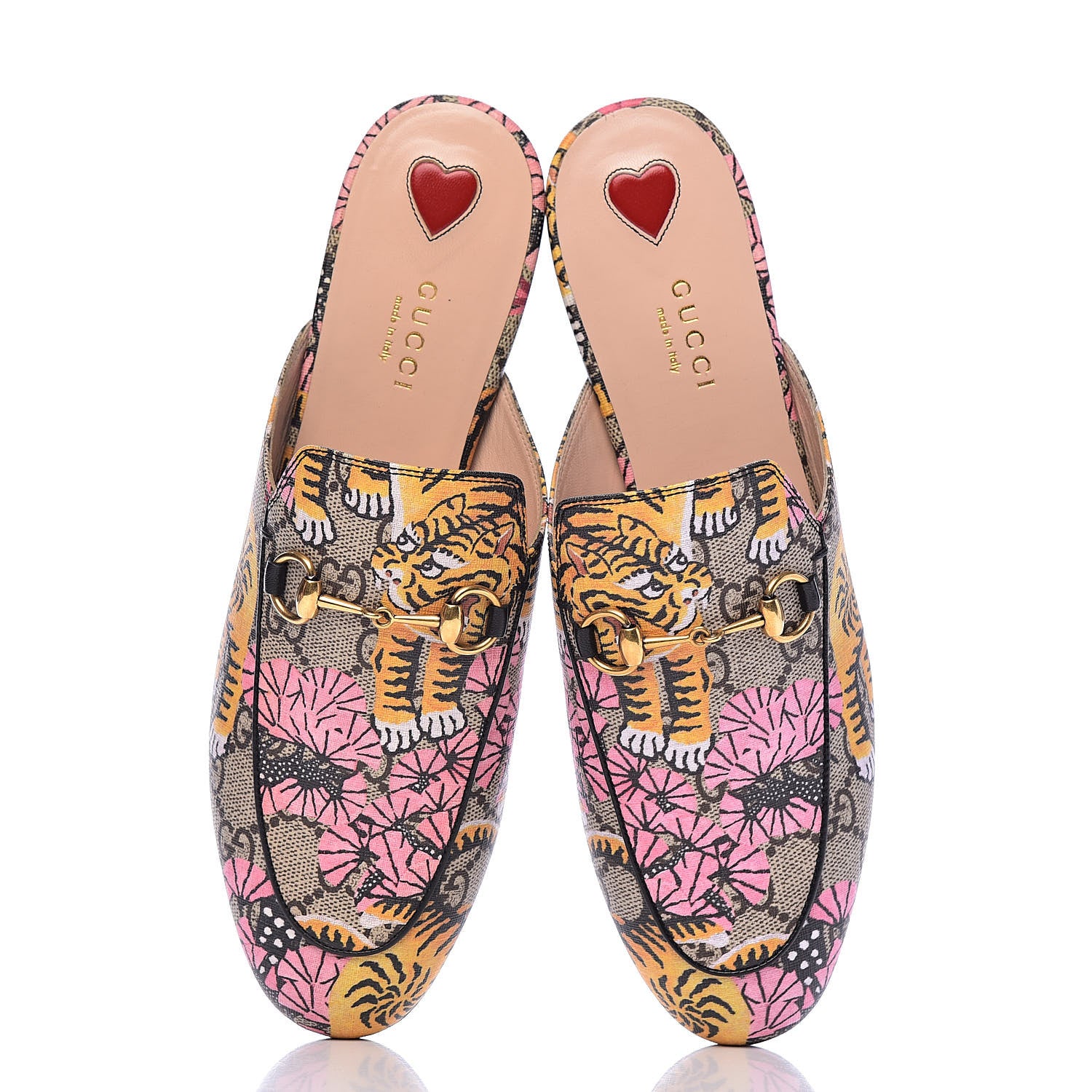 Gucci GG Supreme Monogram Bengal Womens Princetown Slippers 38 Beige Crop Pink 10 of 11