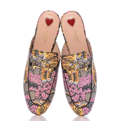 Gucci GG Supreme Monogram Bengal Womens Princetown Slippers 38 Beige Crop Pink 10 of 11