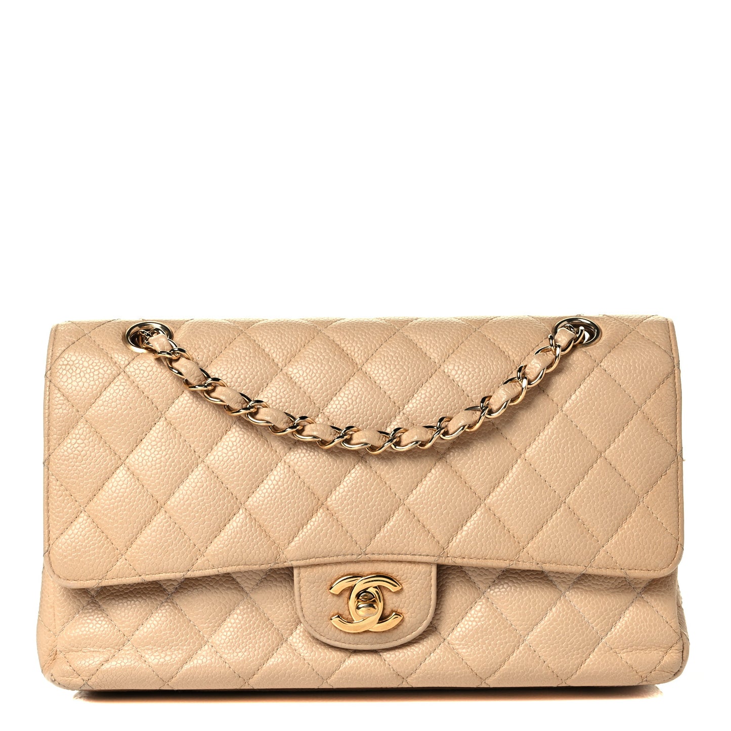 Caviar Quilted Medium Double Flap Beige Clair