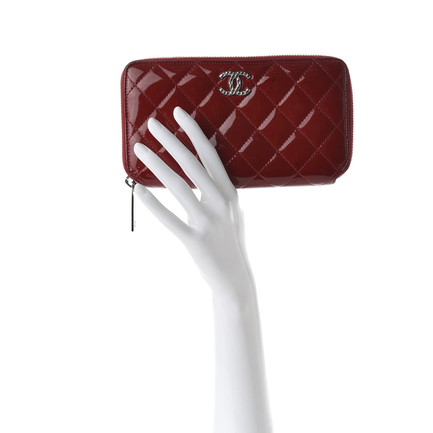 Patent Quilted Brilliant Zip Around Wallet Red