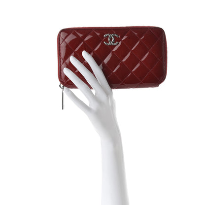 Chanel Patent Quilted Brilliant Zip Around Wallet Red 1 of 9