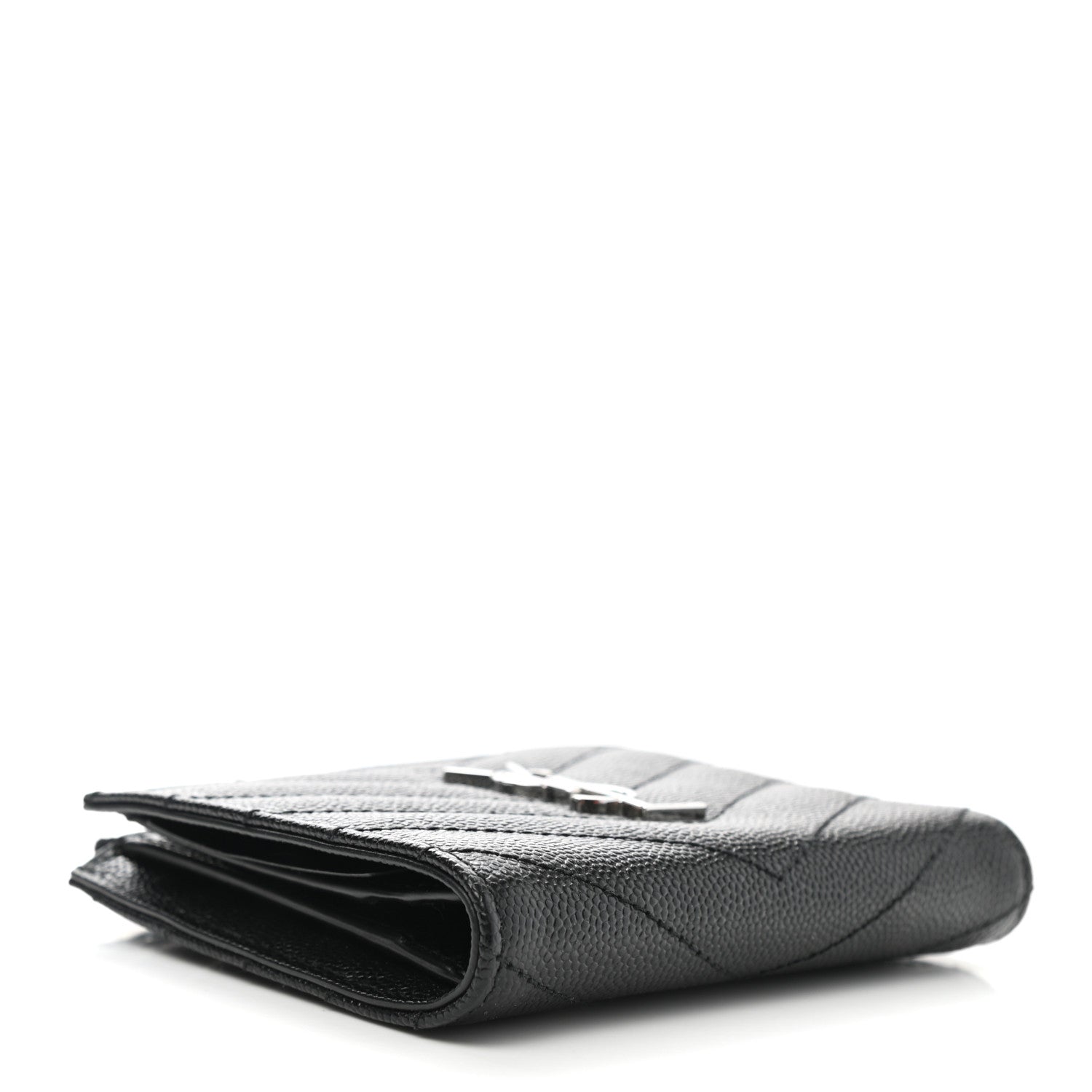 Saint Laurent Grain De Poudre Matelasse Chevron Monogram Zipped Card Case Black 4 of 8
