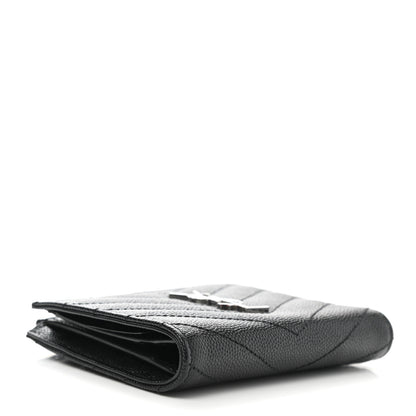 Saint Laurent Grain De Poudre Matelasse Chevron Monogram Zipped Card Case Black 4 of 8