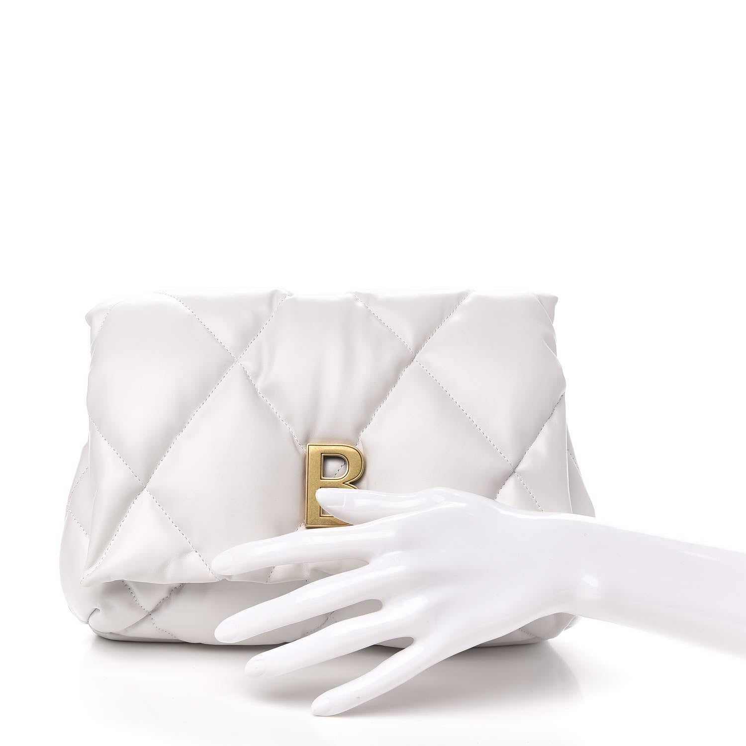 Balenciaga Nappa Calfskin Quilted Touch B Puffy Clutch White 2 of 9