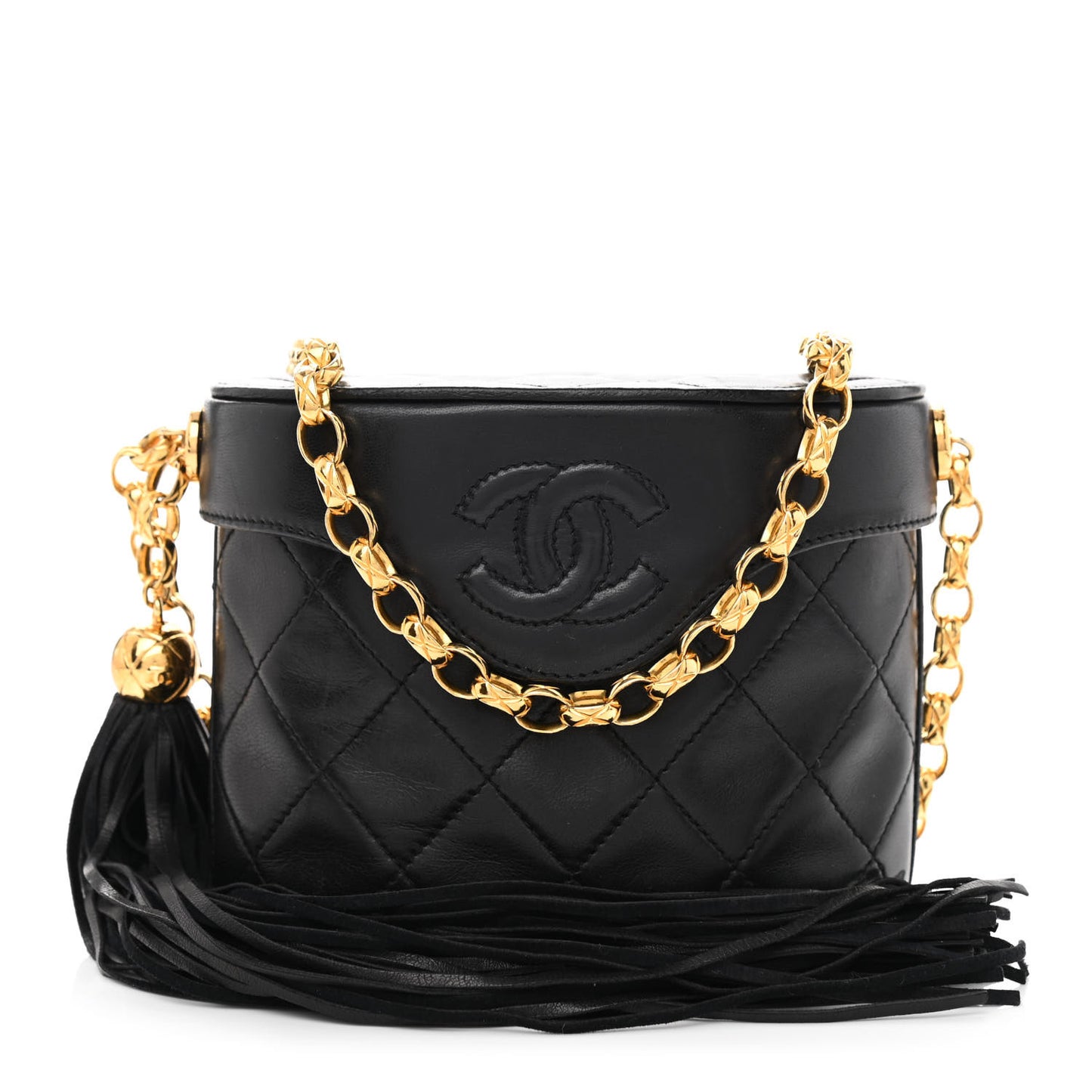Lambskin Quilted Small Tassel Shoulder Bag Black