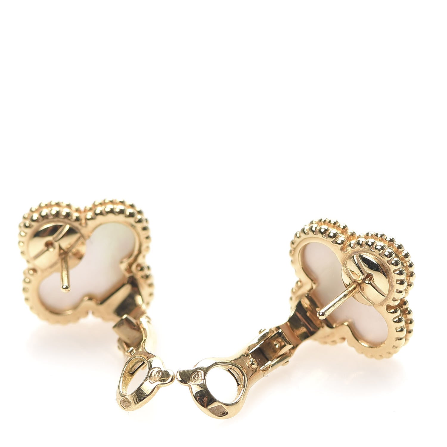 Van Cleef & Arpels 18K Yellow Gold Mother of Pearl Vintage Alhambra Earrings 3 of 6