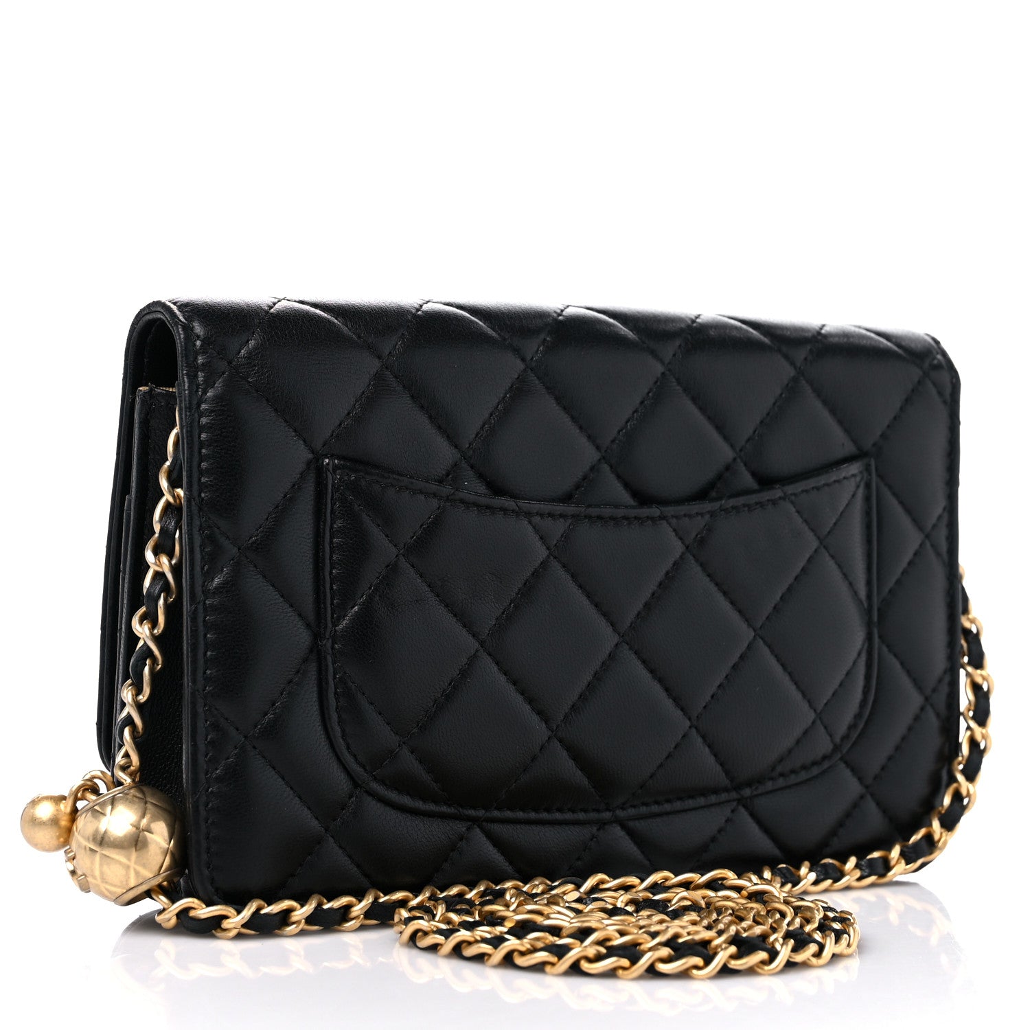 Chanel Lambskin Quilted CC Pearl Crush Wallet on Chain WOC Black 3 of 11