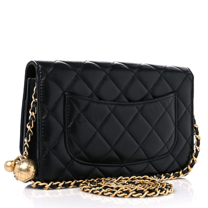 Chanel Lambskin Quilted CC Pearl Crush Wallet on Chain WOC Black 3 of 11