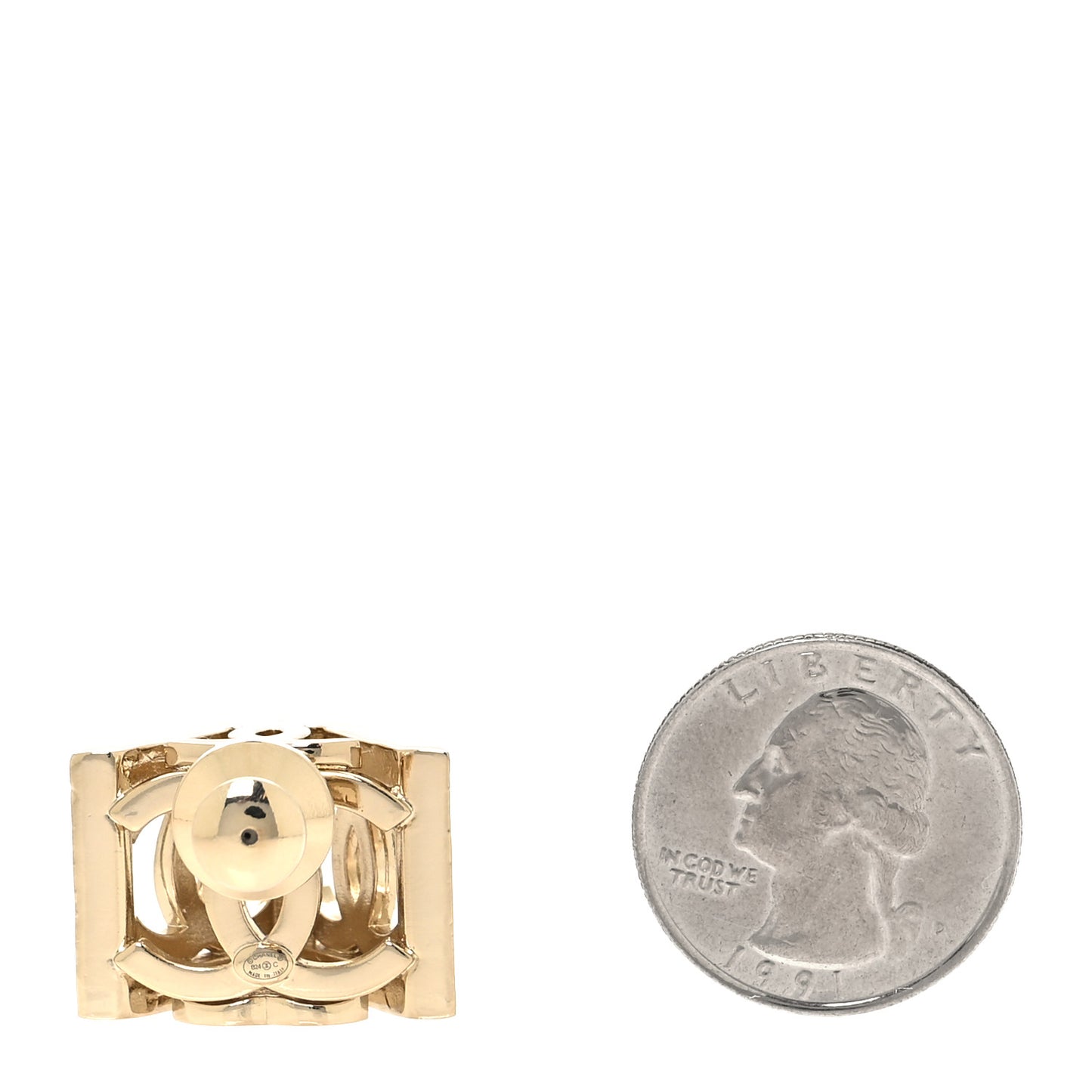 Metal Crystal CC Square Brooch Silver