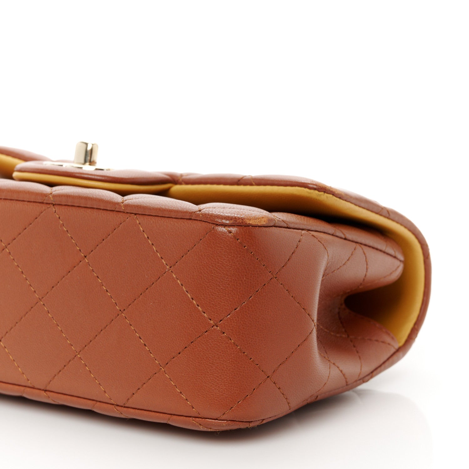 Chanel Lambskin Quilted Bi-Color Mini Top Handle Rectangular Flap Light Brown Yellow 11 of 12
