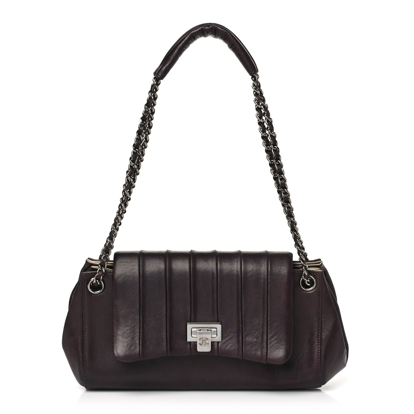 Lambskin Vertical Quilt Small Accordion Flap Brown