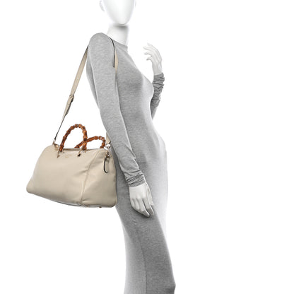 Gucci Calfskin Bamboo Medium Shopper Boston Mystic White 2 of 15