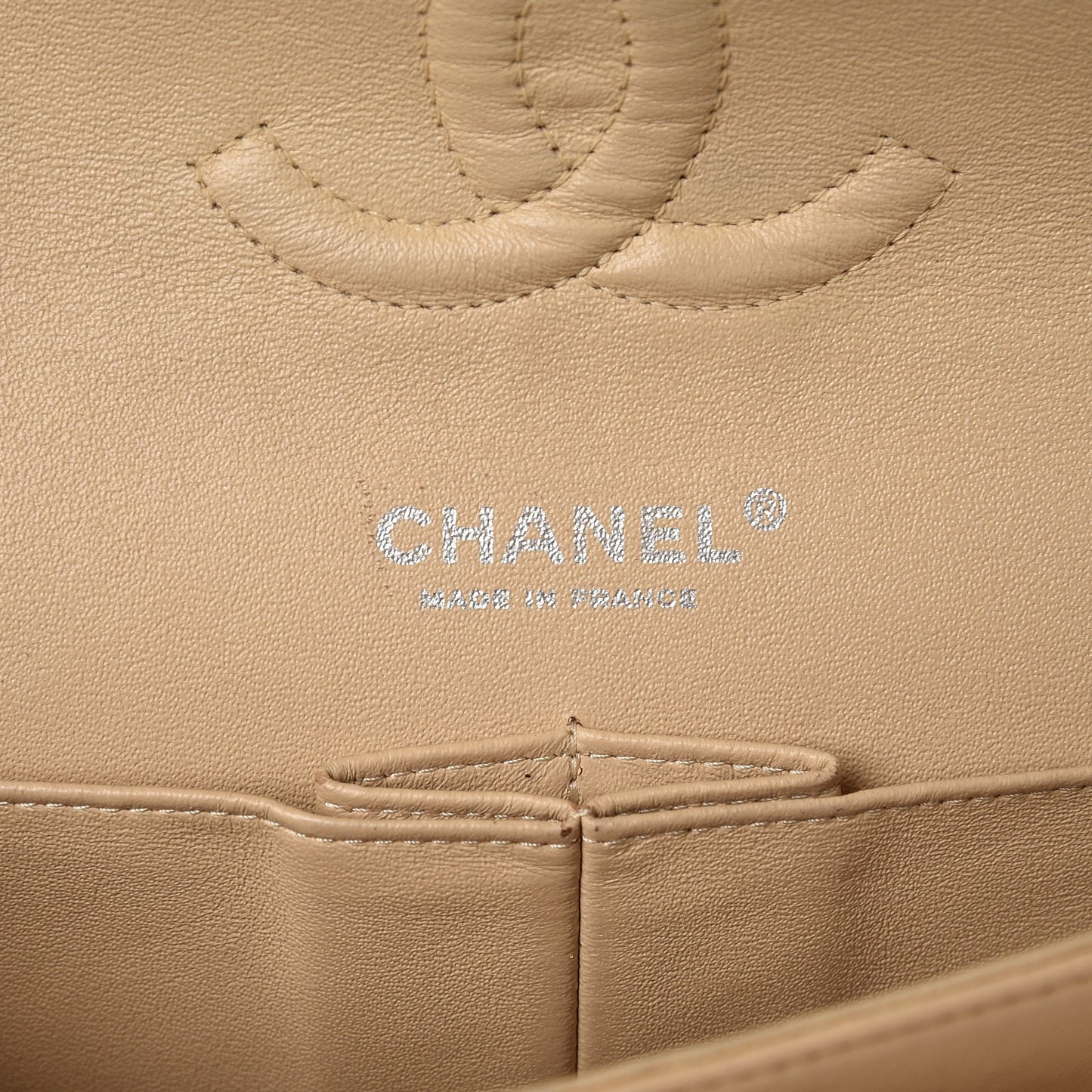 Lambskin Quilted Medium Double Flap Beige Clair