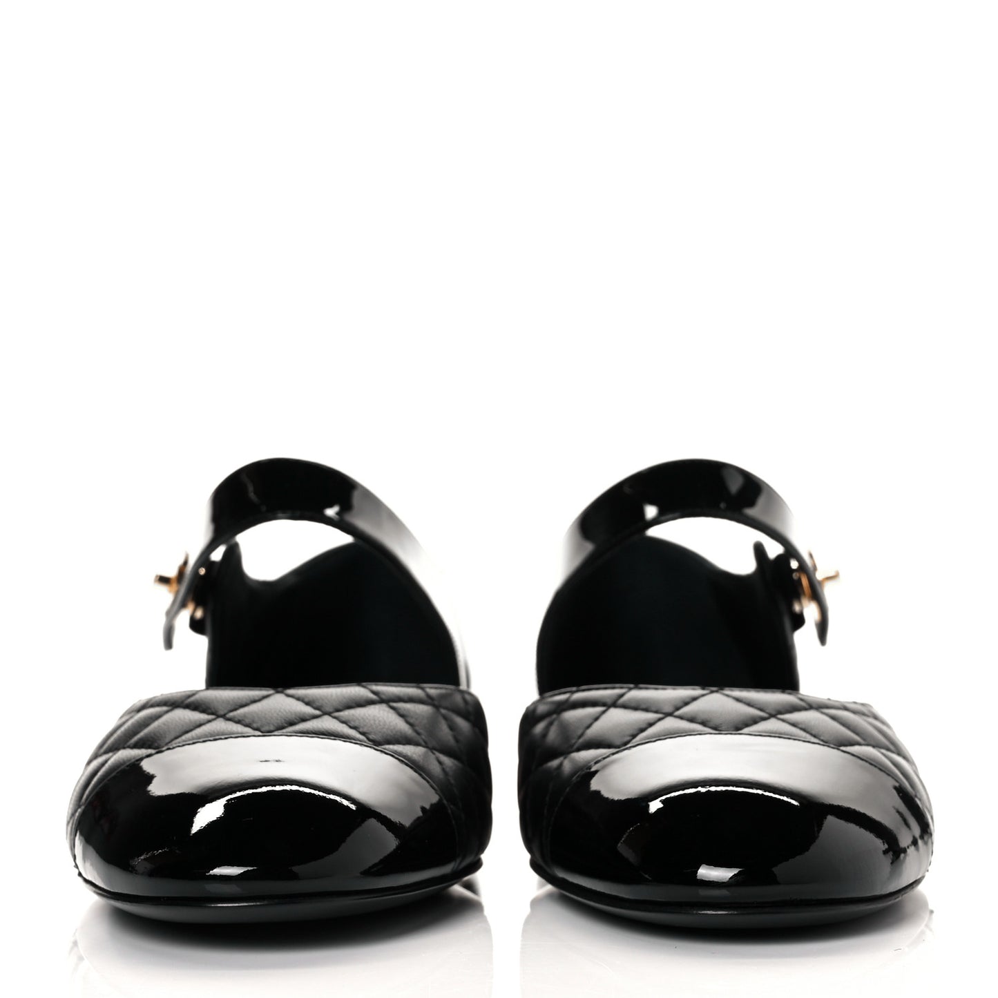 Patent Lambskin Quilted Cap Toe Ballerina Flats 39.5 Black