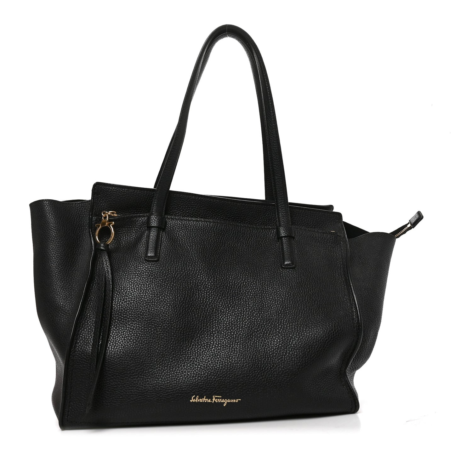 Hammered Calfskin Double Handle Medium Amy Tote Black