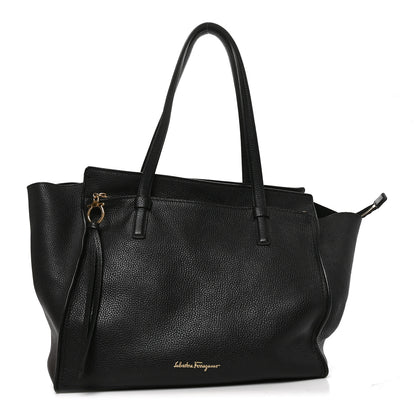 Salvatore Ferragamo Hammered Calfskin Double Handle Medium Amy Tote Black 1 of 9
