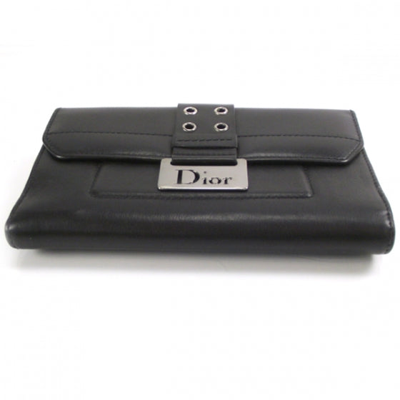 Leather Grommet Wallet Black
