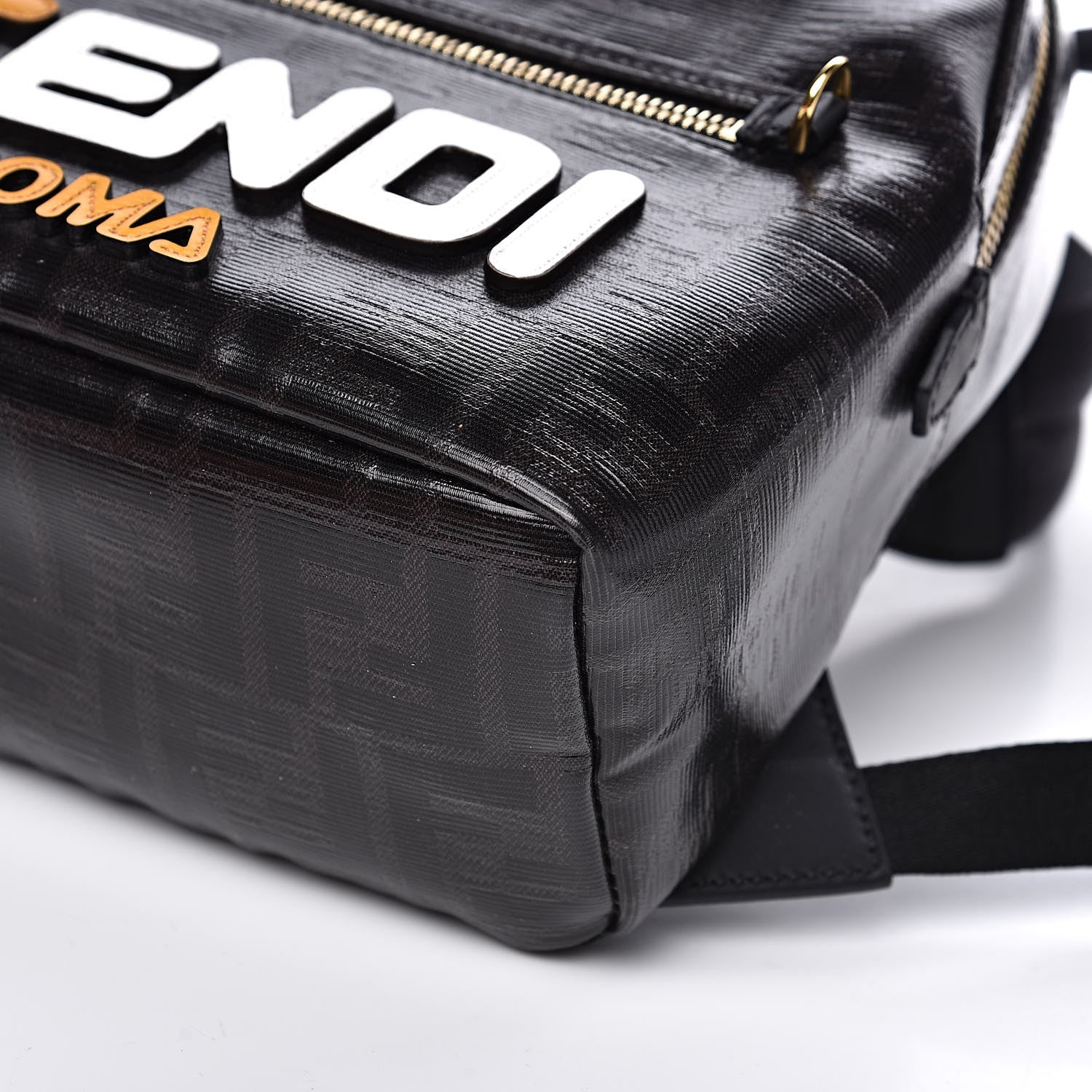 Fendi X FILA Glazed Fabric Vitello Century FF 1974 Mania Mini Backpack Black White 9 of 10