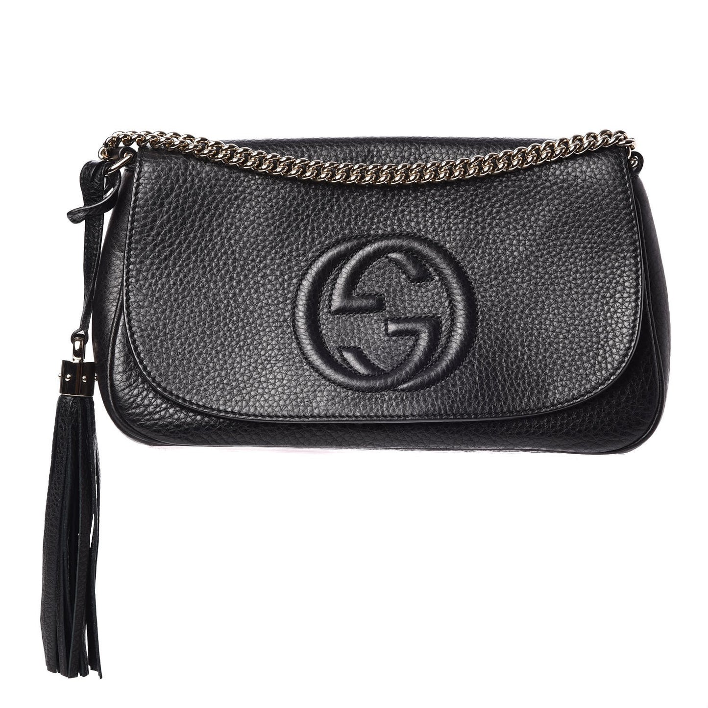 Pebbled Calfskin Medium Soho Flap Crossbody Black
