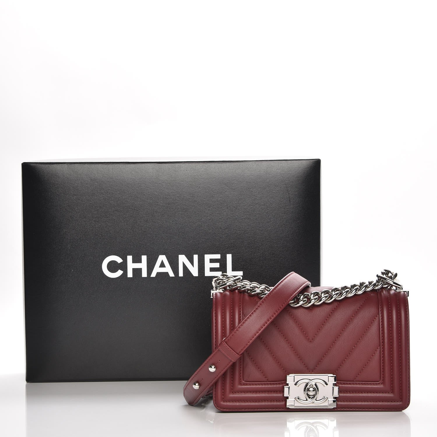 Chanel Calfskin Chevron Quilted Small Boy Flap Burgundy 8 of 8