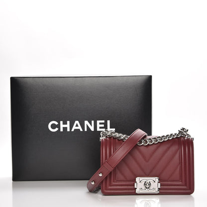Chanel Calfskin Chevron Quilted Small Boy Flap Burgundy 8 of 8