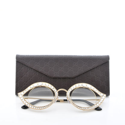 Gucci Metal Crystal Cat Eye Glasses GG0046/S Gold 7 of 7