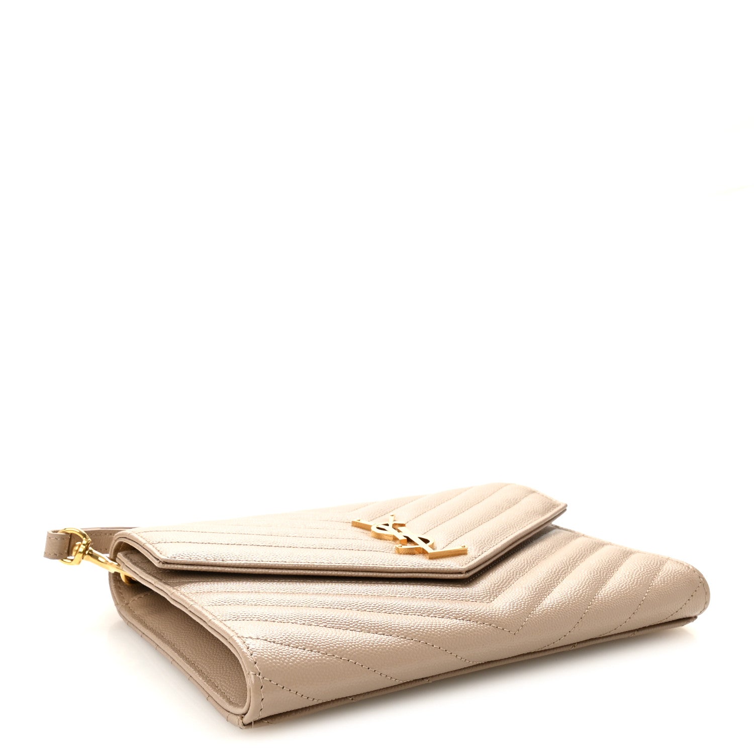 Saint Laurent Grain De Poudre Matelasse Chevron Monogram Envelope Clutch Dark Beige 4 of 7