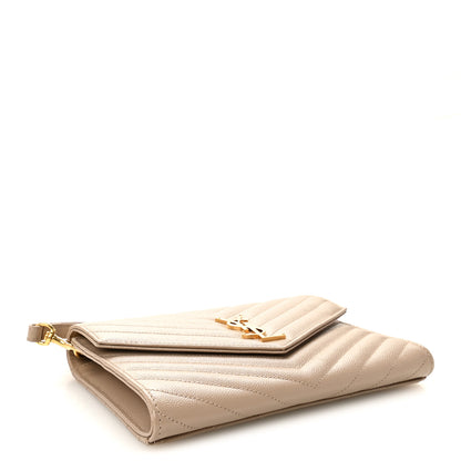 Saint Laurent Grain De Poudre Matelasse Chevron Monogram Envelope Clutch Dark Beige 4 of 7