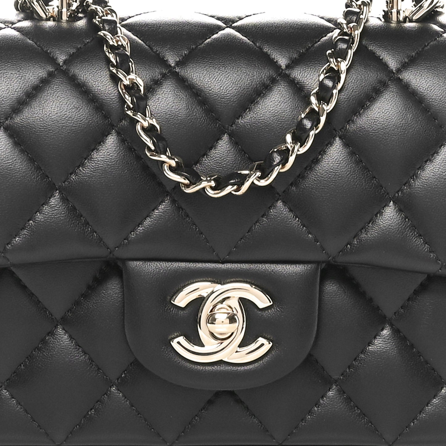 Lambskin Quilted Mini Top Handle Rectangular Flap Black