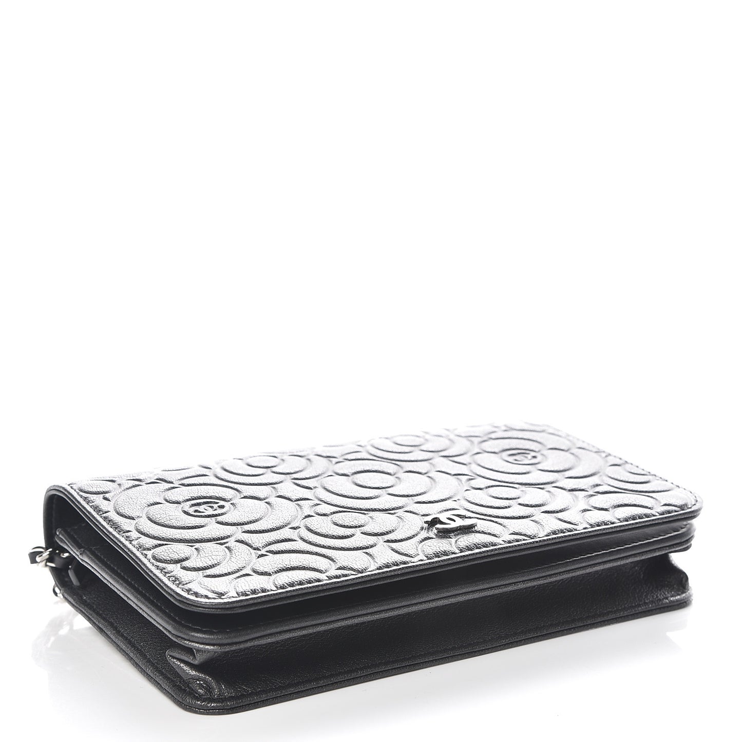 Goatskin Camellia Embossed Wallet On Chain WOC Grey