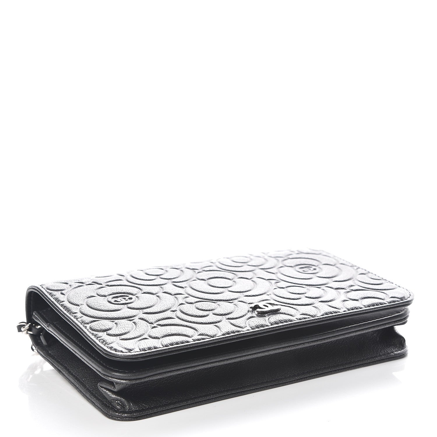 Chanel Goatskin Camellia Embossed Wallet On Chain WOC Grey 4 of 11