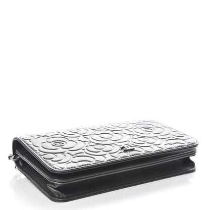 Chanel Goatskin Camellia Embossed Wallet On Chain WOC Grey 4 of 11