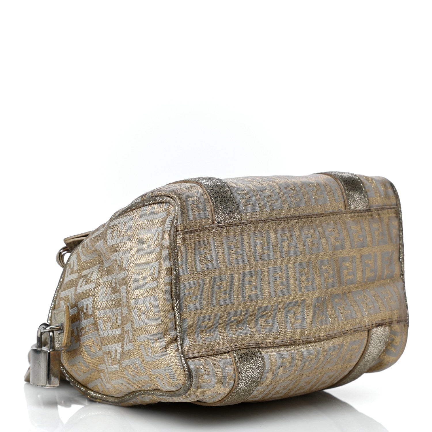 Fendi Metallic Jacquard Zucchino Mini Forever Boston Gold Silver 4 of 41
