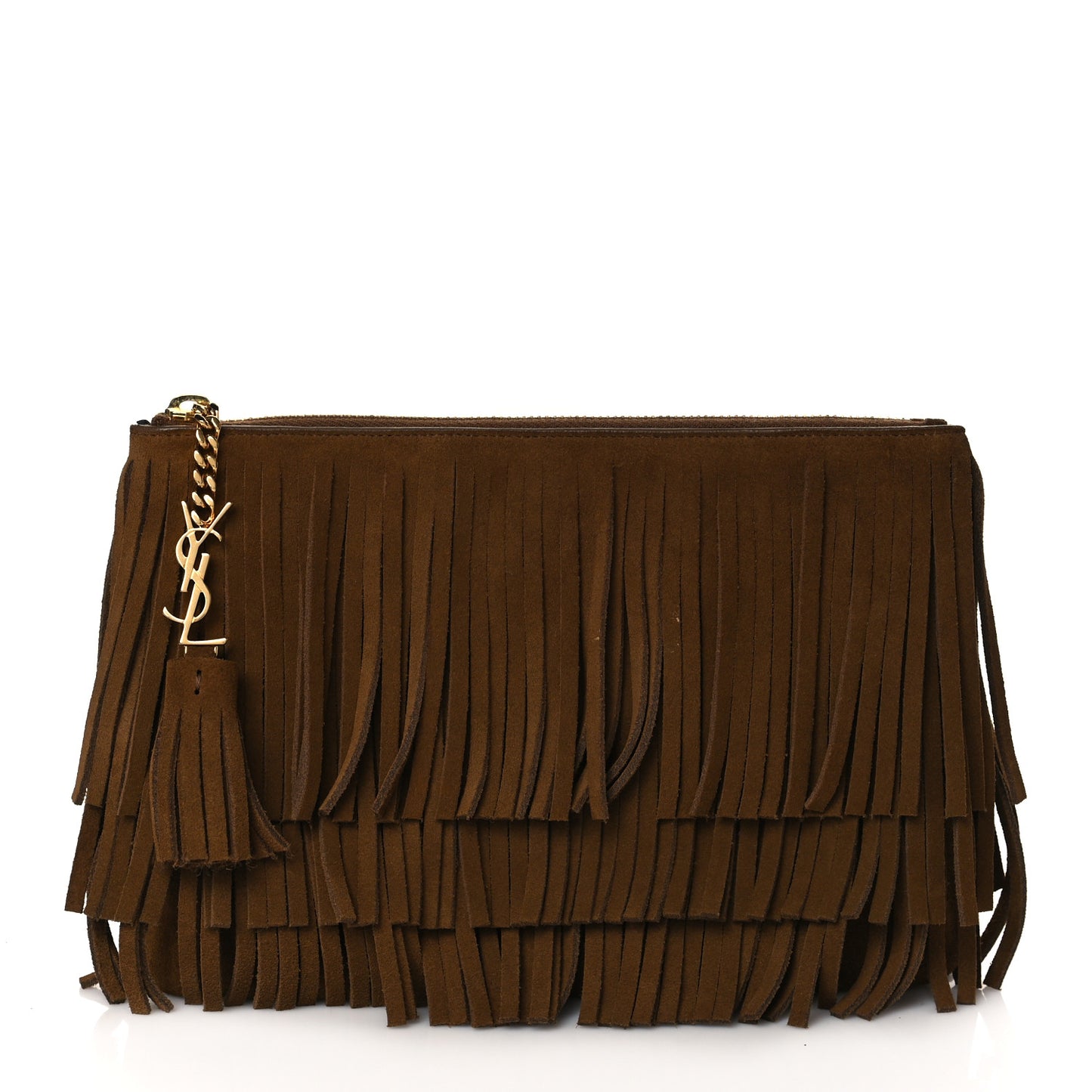 Suede Fringe Medium Clutch Light Ocre