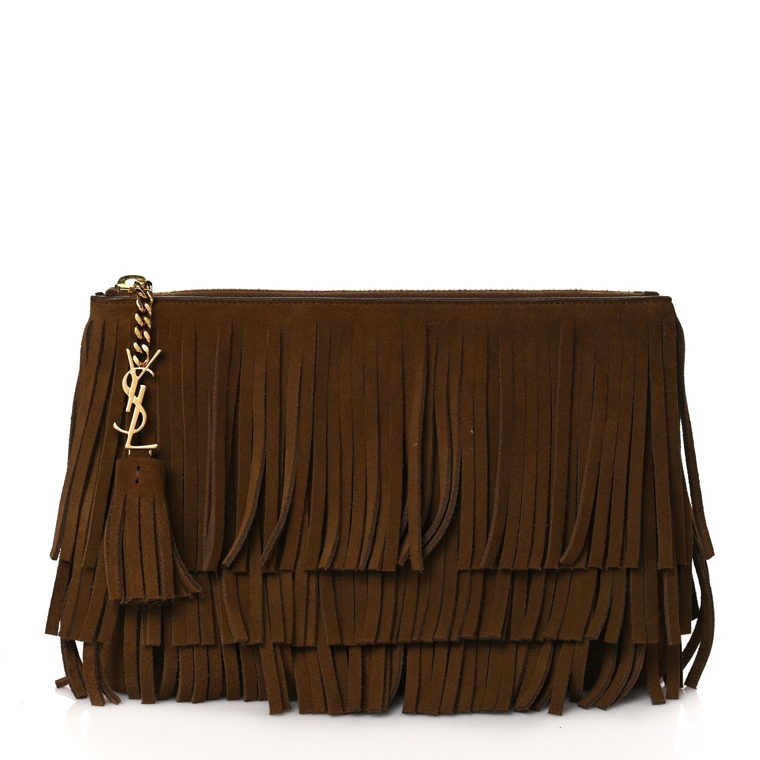 Saint Laurent Suede Fringe Medium Clutch Light Ocre 1 of 10