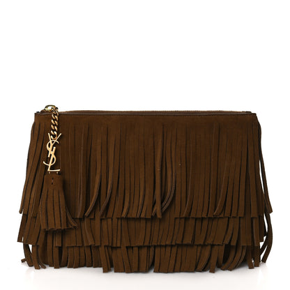 Saint Laurent Suede Fringe Medium Clutch Light Ocre 1 of 10