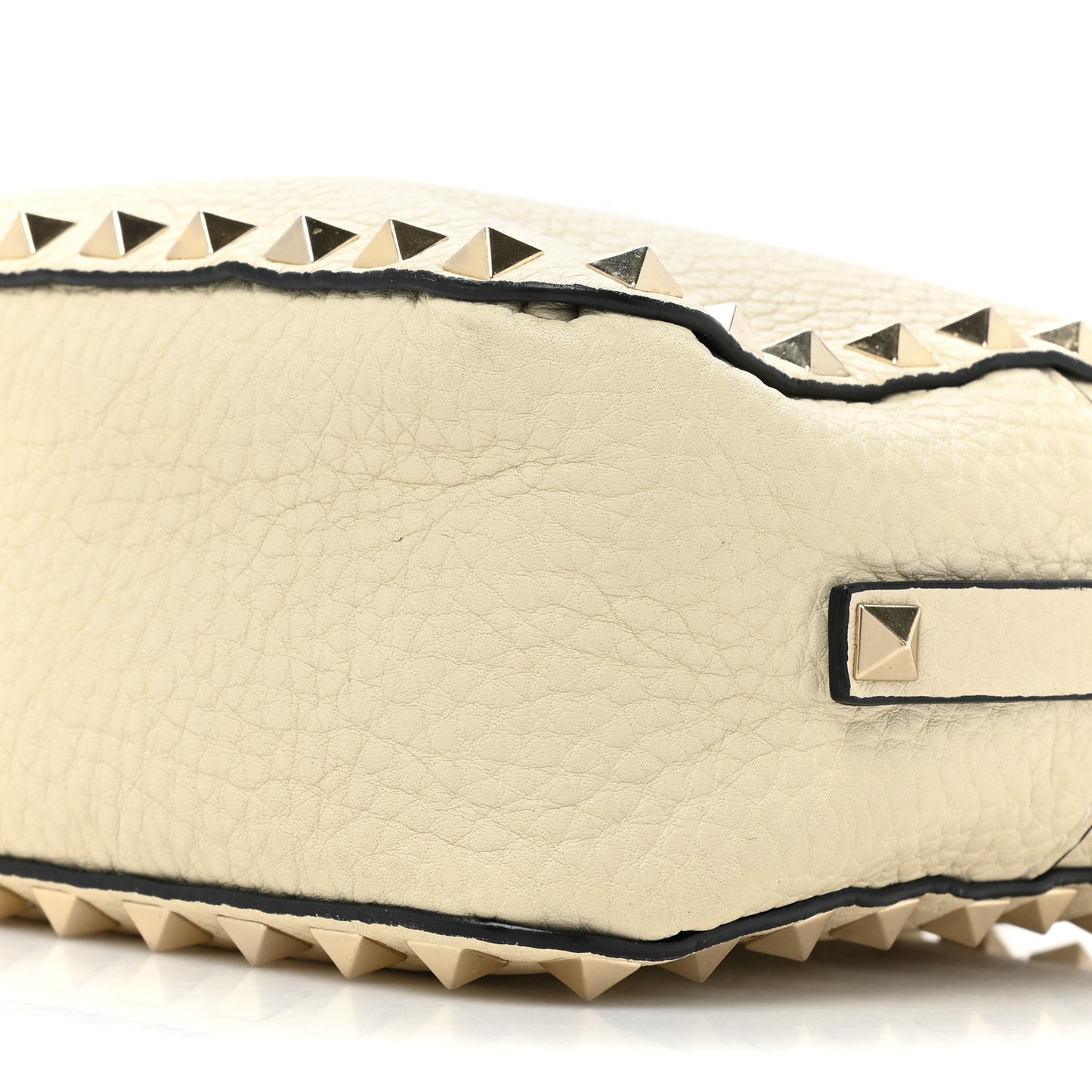 Grained Calfskin Rockstud Camera Crossbody Bag Ivory