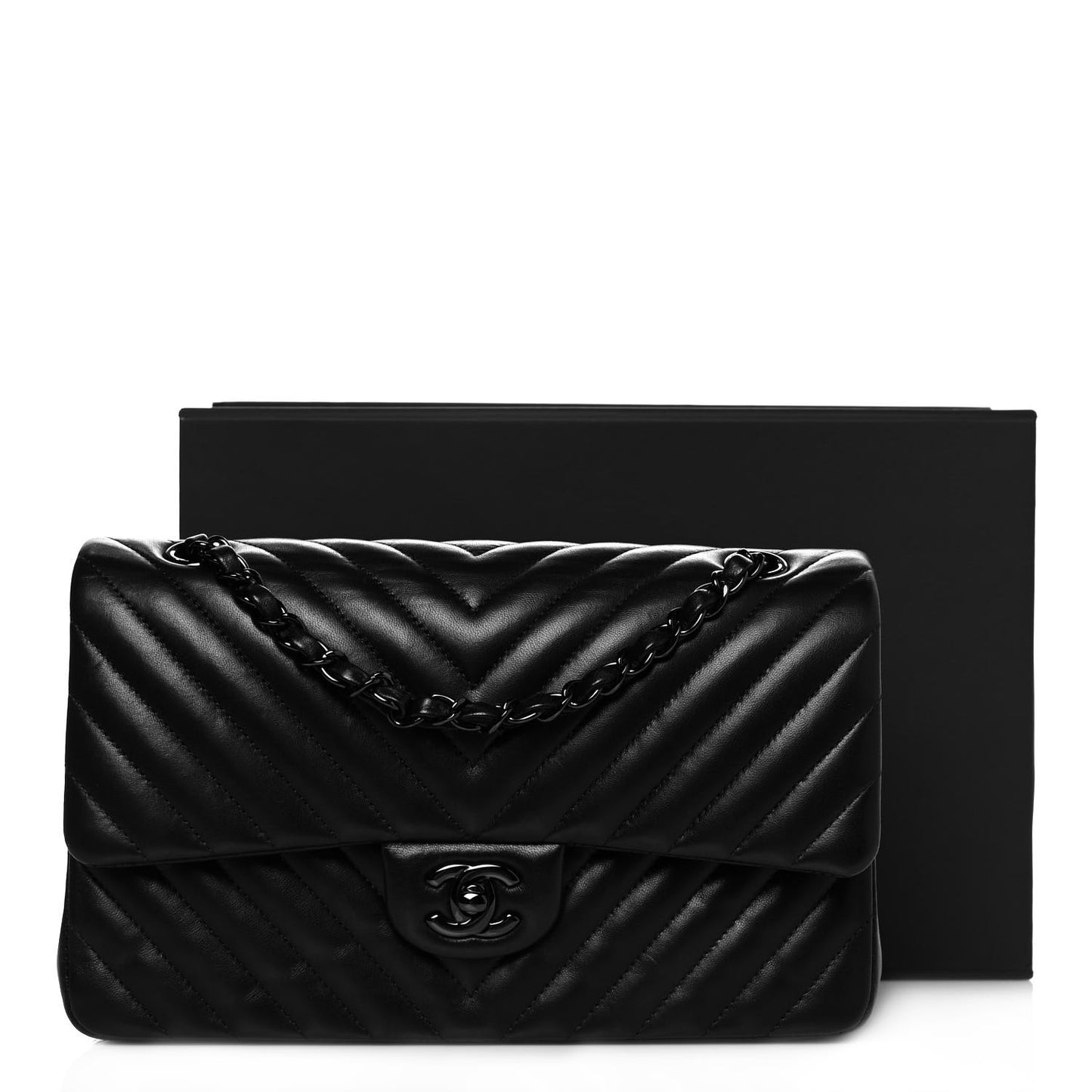 Lambskin Chevron Quilted Medium Double Flap So Black
