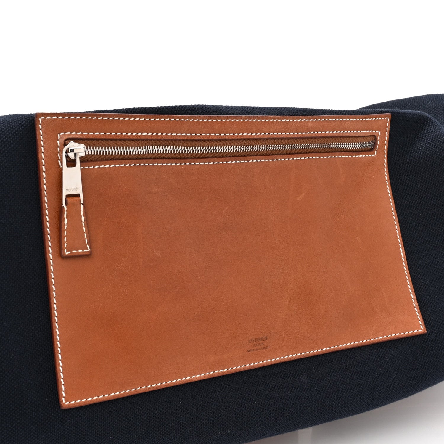 Hermes Toile Goeland Idro Calfskin Odyssee Terre Duffle Bag Bleu Marine Gold 10 of 13