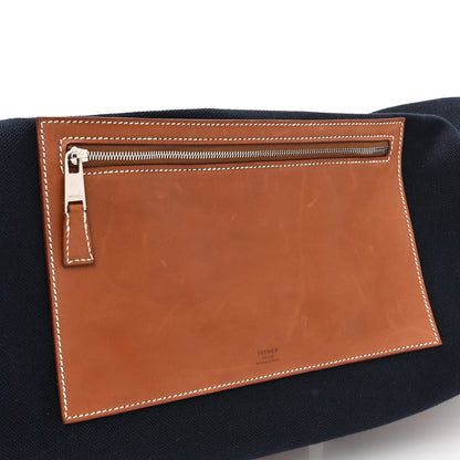 Hermes Toile Goeland Idro Calfskin Odyssee Terre Duffle Bag Bleu Marine Gold 10 of 13
