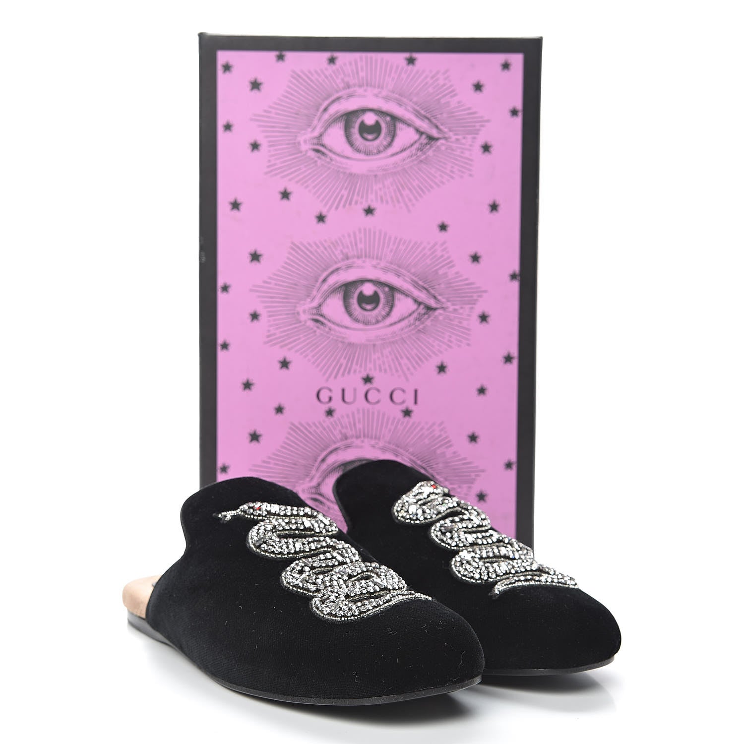 Gucci Velvet Crystal Snake Embroidered Womens Slippers 37.5 Black 11 of 11