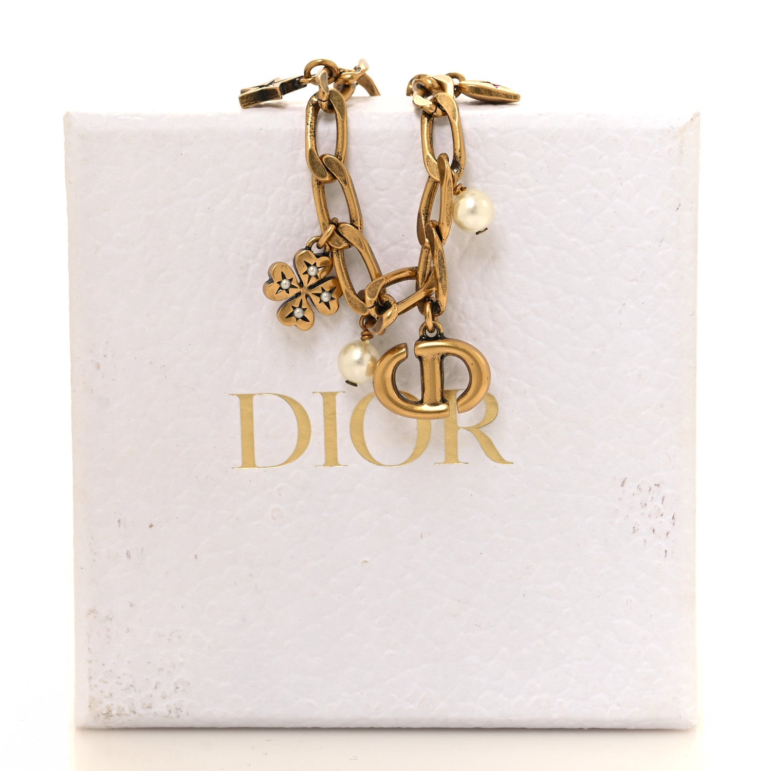 Christian Dior Metal Resin Lucky Charms Necklace Gold Multicolor