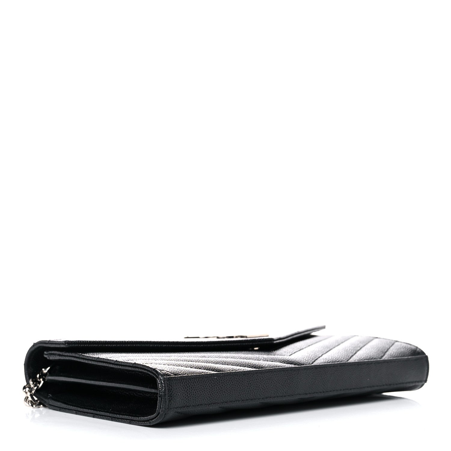 Saint Laurent Grain De Poudre Matelasse Chevron Monogram Chain Wallet Black 4 of 14