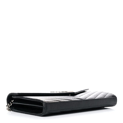 Saint Laurent Grain De Poudre Matelasse Chevron Monogram Chain Wallet Black 4 of 14
