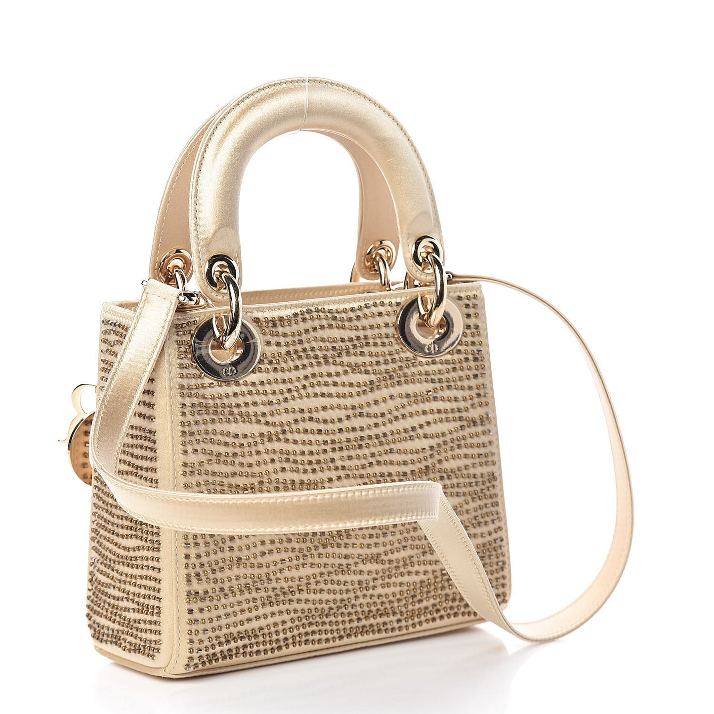 Satin Beaded Mini Lady Dior Gold