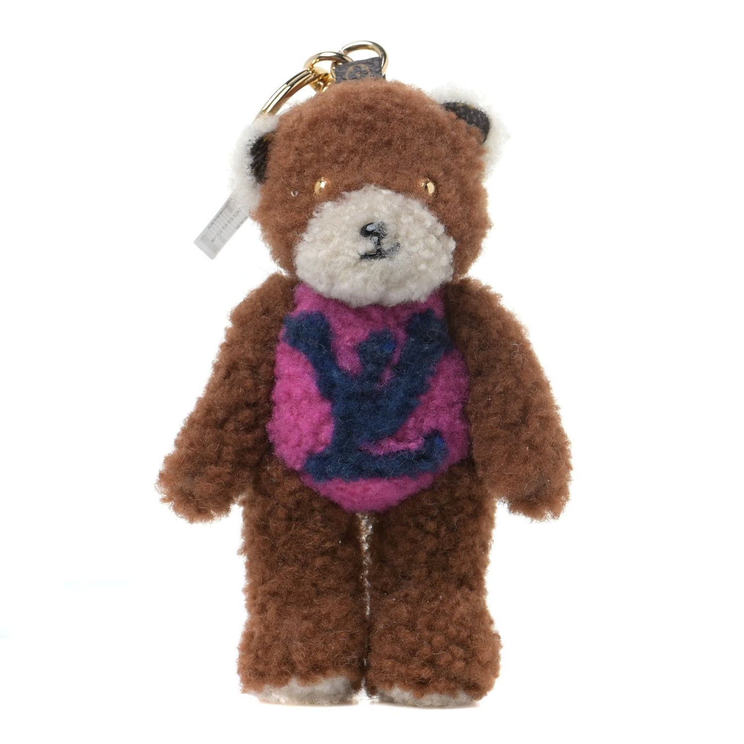 Louis Vuitton Shearling LV Teddy Bear Bag Charm Key Holder Black Pink 1 of 4