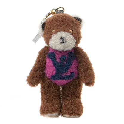 Louis Vuitton Shearling LV Teddy Bear Bag Charm Key Holder Black Pink 1 of 4