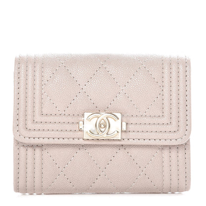 Chanel Iridescent Caviar Quilted Boy Card Holder Wallet Beige 1 of 11